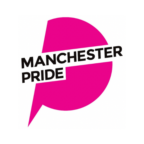 Manchester Pride Logo, P shaped with text reading 'Manchester Pride'